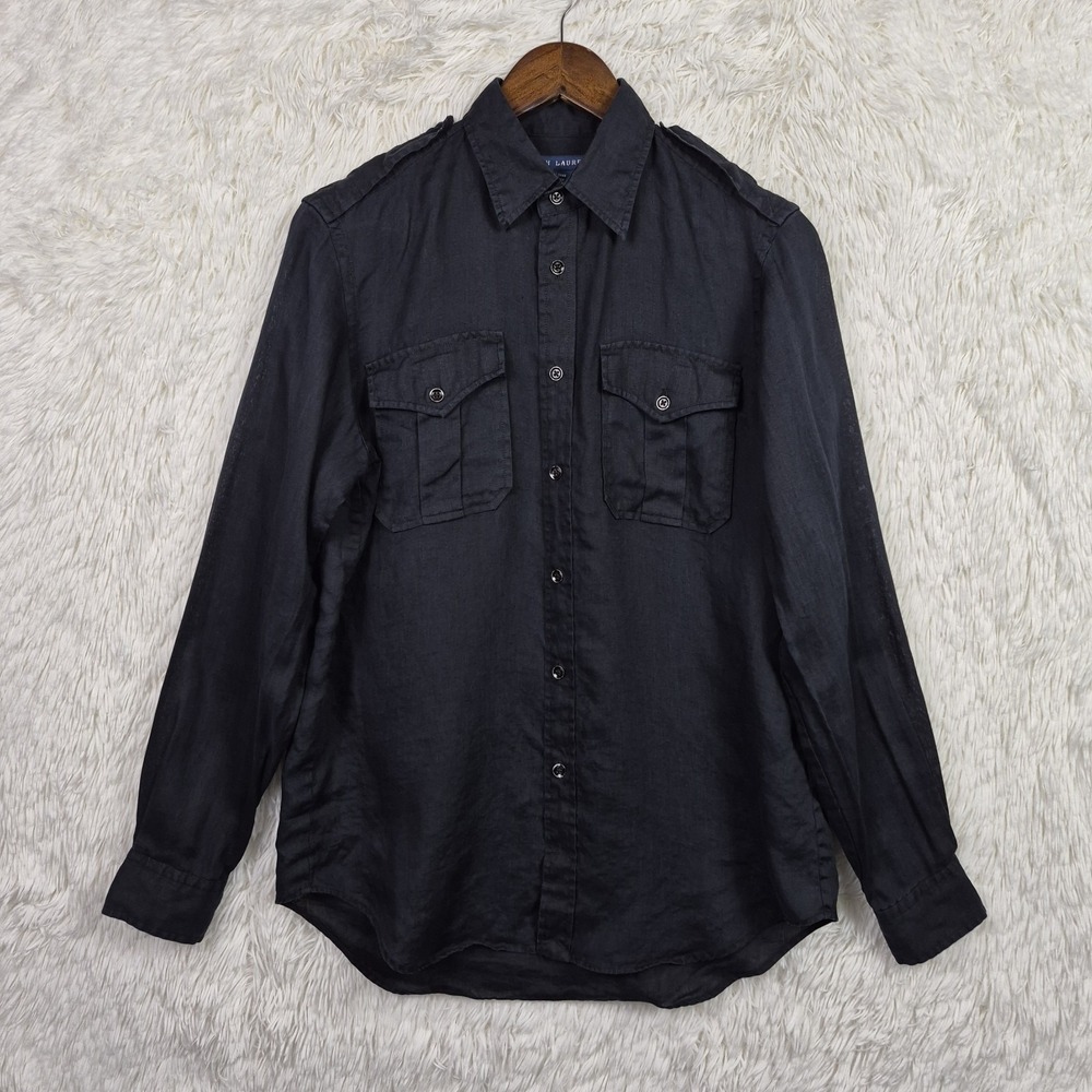 Ralph Lauren Linen Relaxed Fit Long Sleeve Button Up Shirt Womens Sz 8 Boyfriend